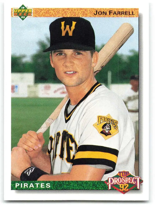 Jon Farrell Pittsburgh Pirates baseball card in white uniform with bat