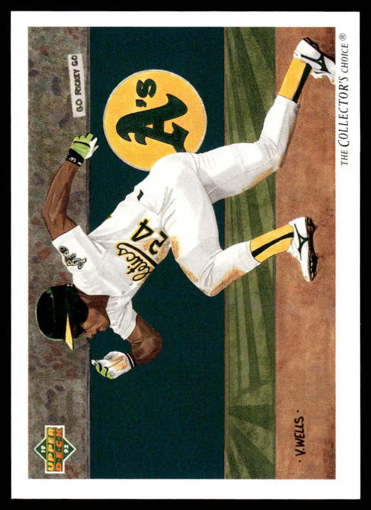 Rickey Henderson diving play in white Oakland Athletics uniform on baseball card