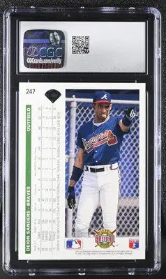 Graded Deion Sanders baseball card from Upper Deck featuring Deion Sanders in mint condition