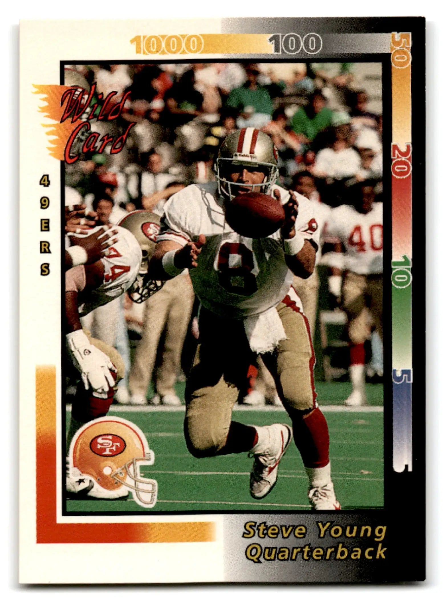 Vintage 1992 Wild Card Football card featuring Steve Young quarterback for the 49ers