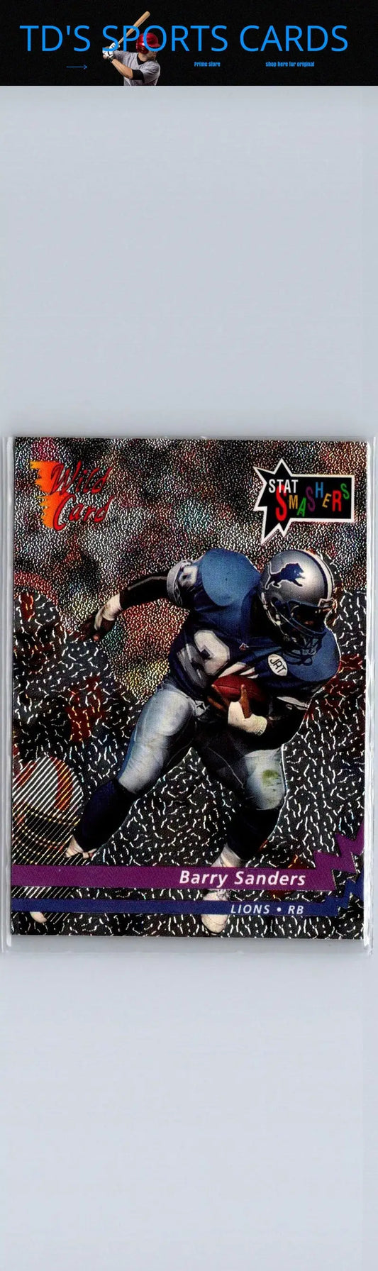 Vintage Barry Sanders football trading card from 1992 Wild Card Sanders Stat Smashers