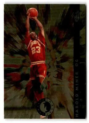 Harold Miner jumping with the ball in a red #23 jersey from Classic Images Four Sport