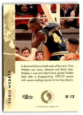 Basketball trading card of Chris Webber in black and gold uniform from Classic Images Four Sport
