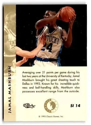 Basketball trading card of Jamal Mashburn in white jersey 44 from Classic Images Four Sport