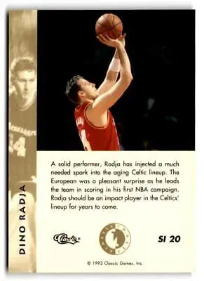 Basketball trading card of Dino Radja in red jersey, Classic Images Four Sport