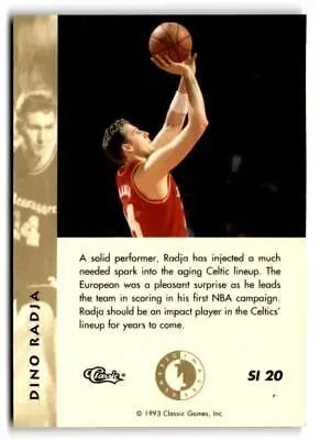Basketball trading card of Dino Radja in red jersey from Classic Images Four Sport