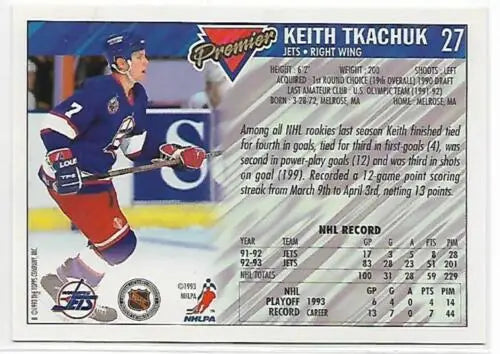 1993-94 OPC Premier #27 Keith Tkachuk NM-MT hockey card with original gloss finish