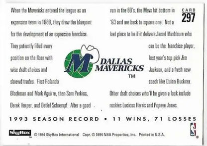 Dallas Mavericks basketball card featuring Jamal Mashburn and Popeye Jones in original gloss