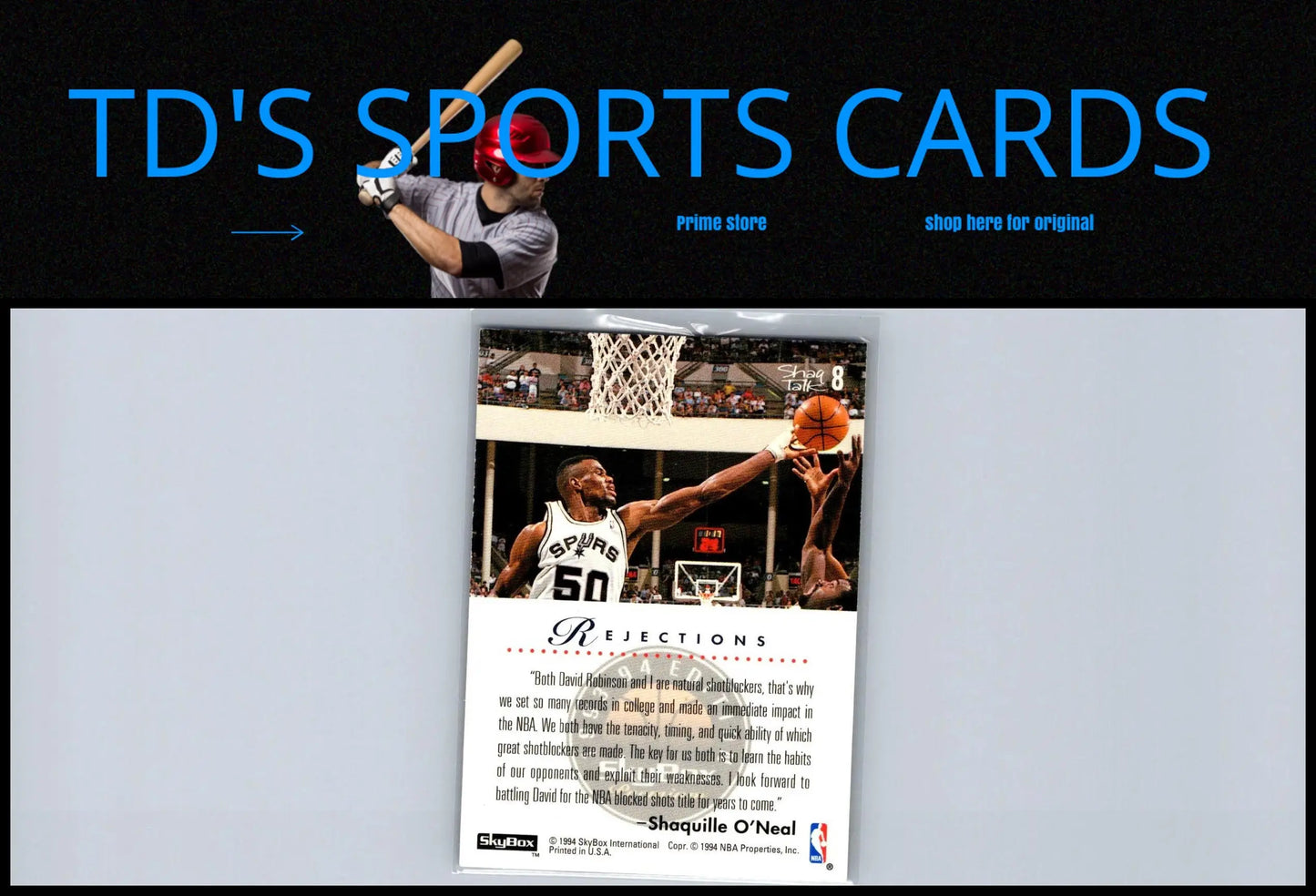 Basketball card back of 1993-94 SkyBox Premium #8 Shaquille O’Neal Shaq Talk