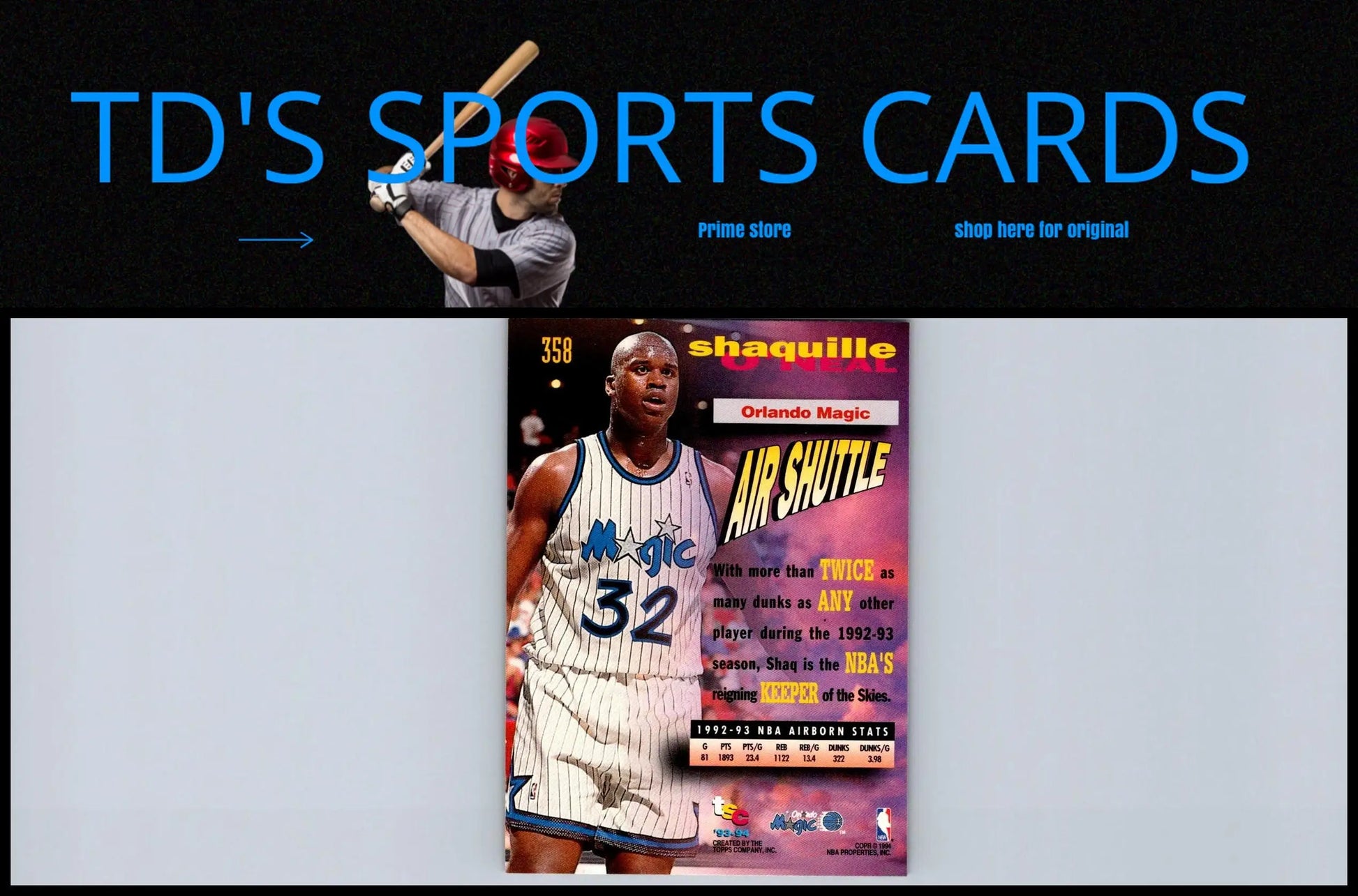 1993-94 Stadium Club #358 Shaquille O’Neal trading card collectible image