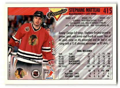 1993-94 Topps Premier #415 Stephane Matteau Gold - Trading Card