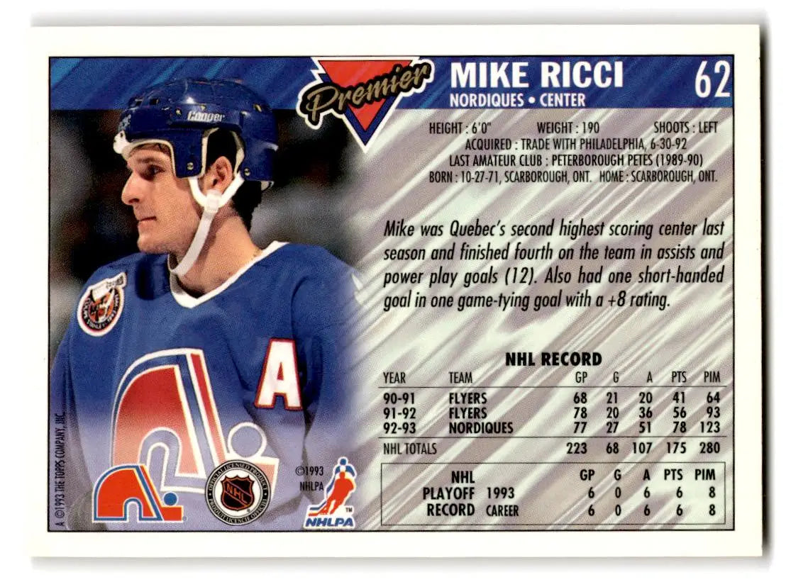 1993-94 Topps Premier #62 Mike Ricci - Trading Card