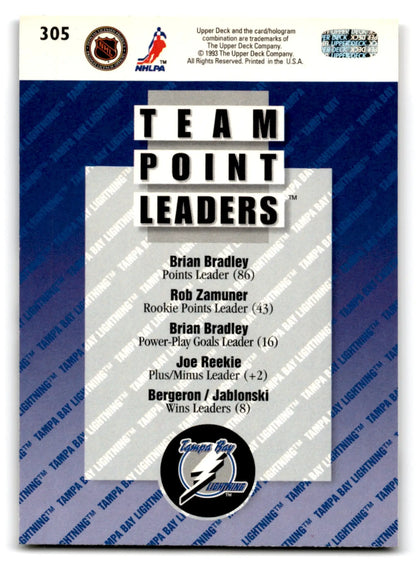Upper Deck Hockey card featuring Tampa Bay Lightning logo and Brian Bradley point leaders
