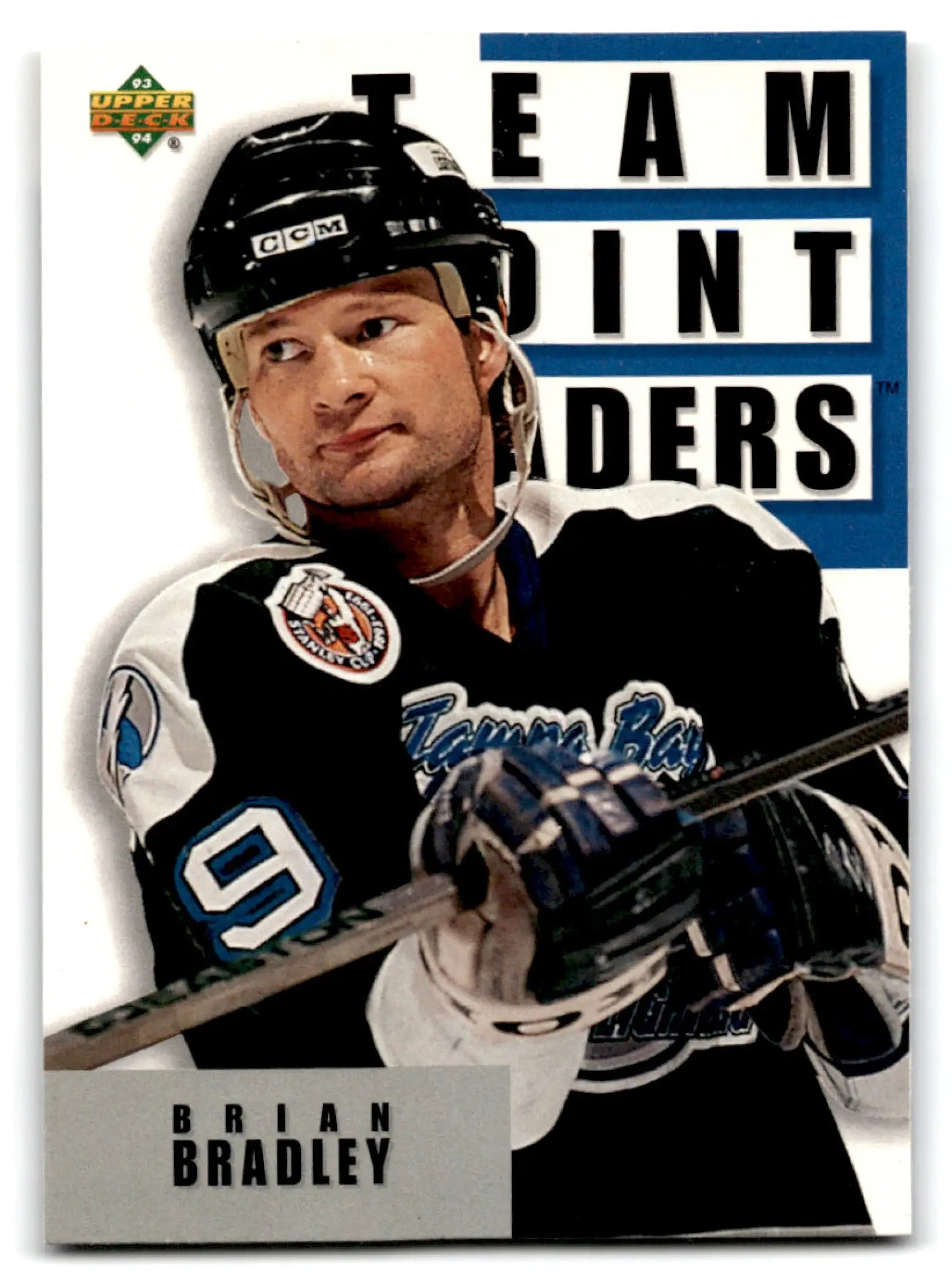 Upper Deck Hockey card of Brian Bradley in black and white Tampa Bay Lightning uniform
