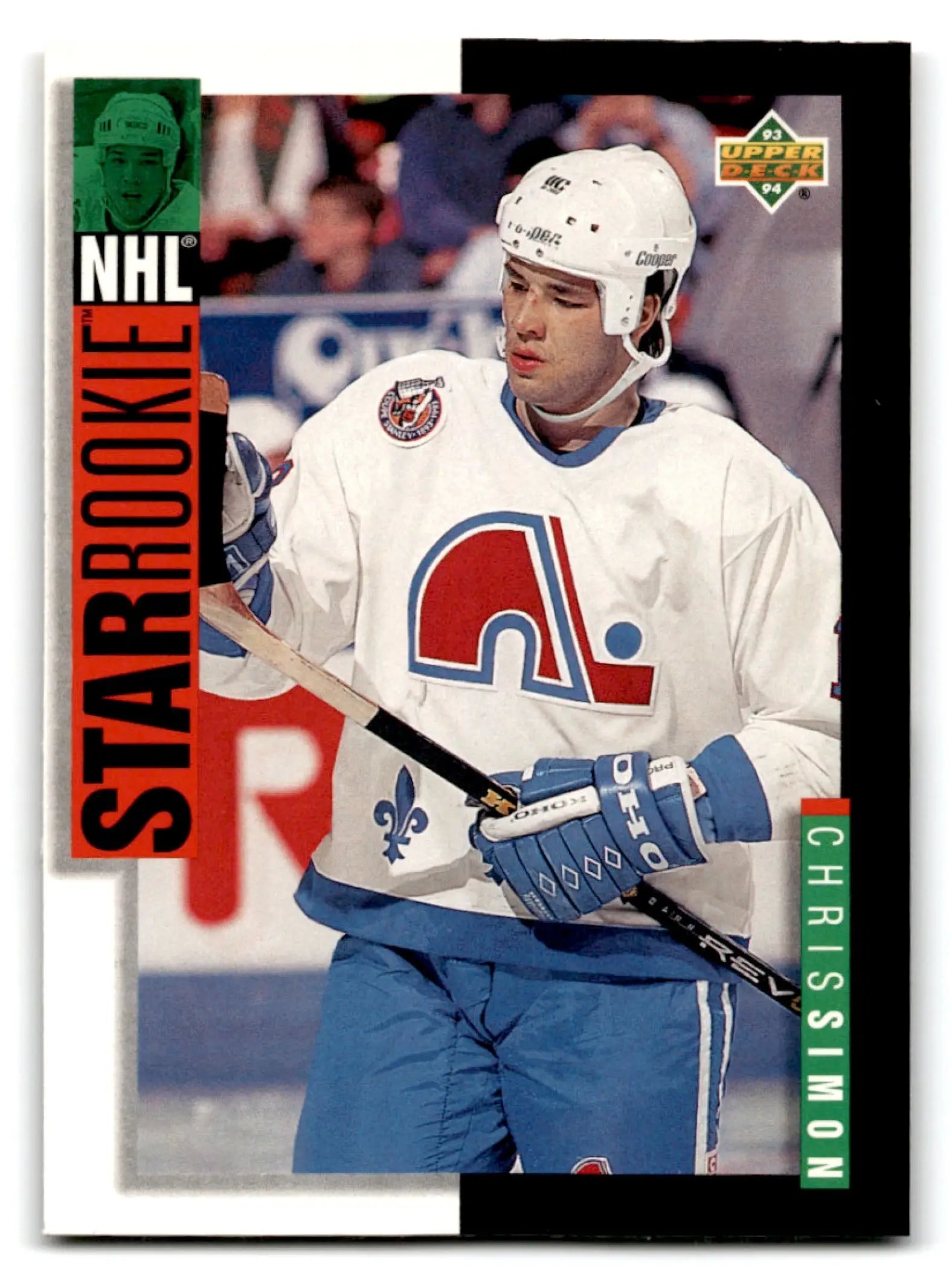 Hockey Chris Simon card in Quebec Nordiques uniform from 1993-94 Upper Deck Hockey
