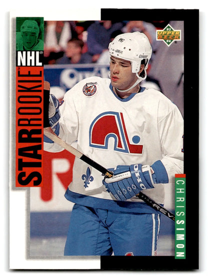 Hockey Chris Simon card in Quebec Nordiques uniform from 1993-94 Upper Deck Hockey