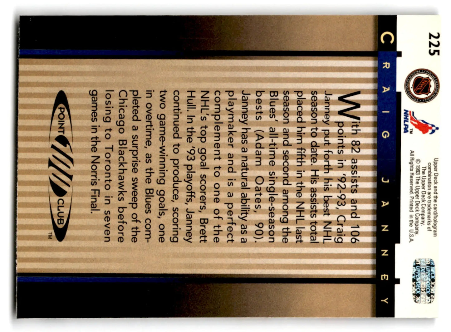 Upper Deck Hockey Craig Janney card from 2013-14 MVP series featuring Craig Janney