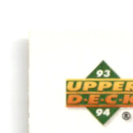 Green and yellow diamond-shaped upper deck hockey Luc Robitaille logo sticker for 1993-94 deck hockey luc collection