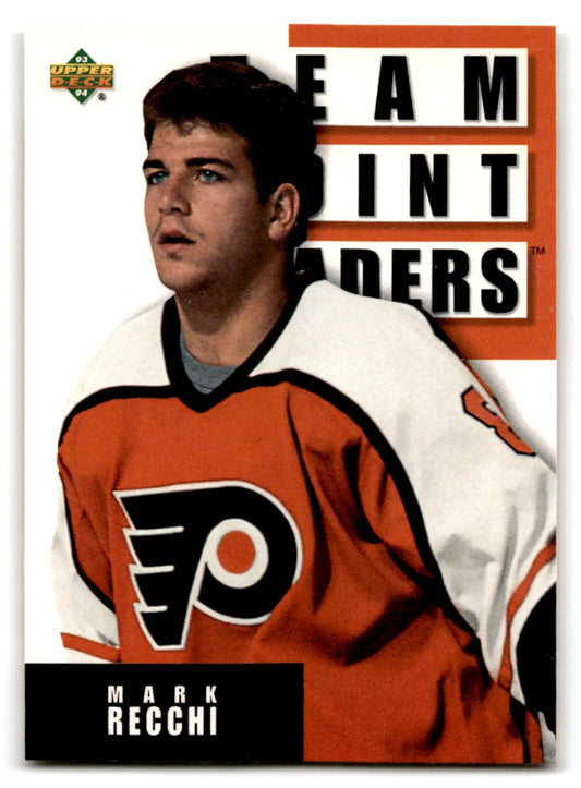 Upper Deck Hockey Mark Recchi card featuring him in Philadelphia Flyers jersey with logo