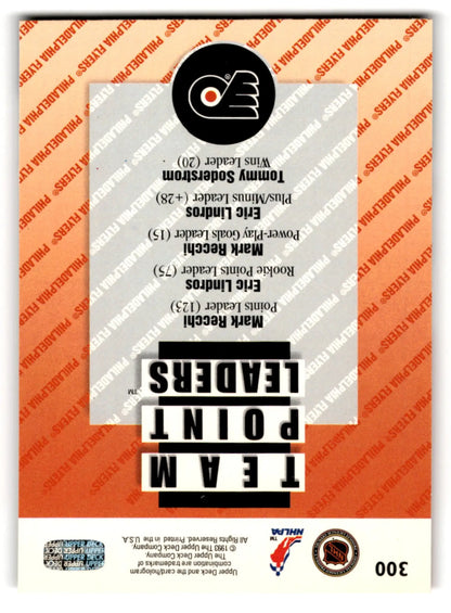 Upper Deck Hockey Mark Recchi 1993-94 Philadelphia Flyers hockey card with team leaders