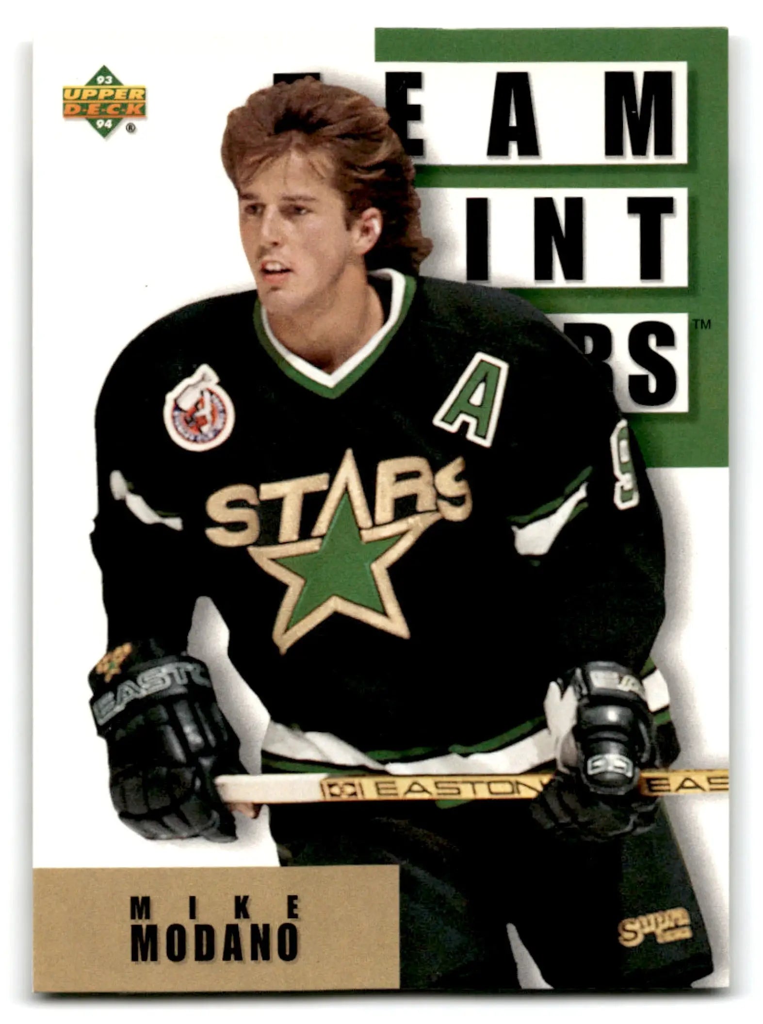 Upper Deck Hockey Mike Modano jersey with green and white star design and black gloves