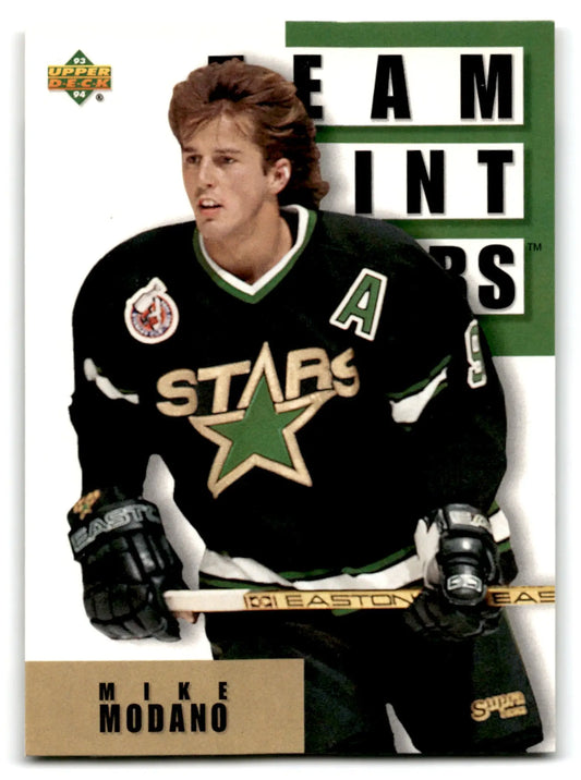 Upper Deck Hockey Mike Modano jersey with green and white star design and black gloves