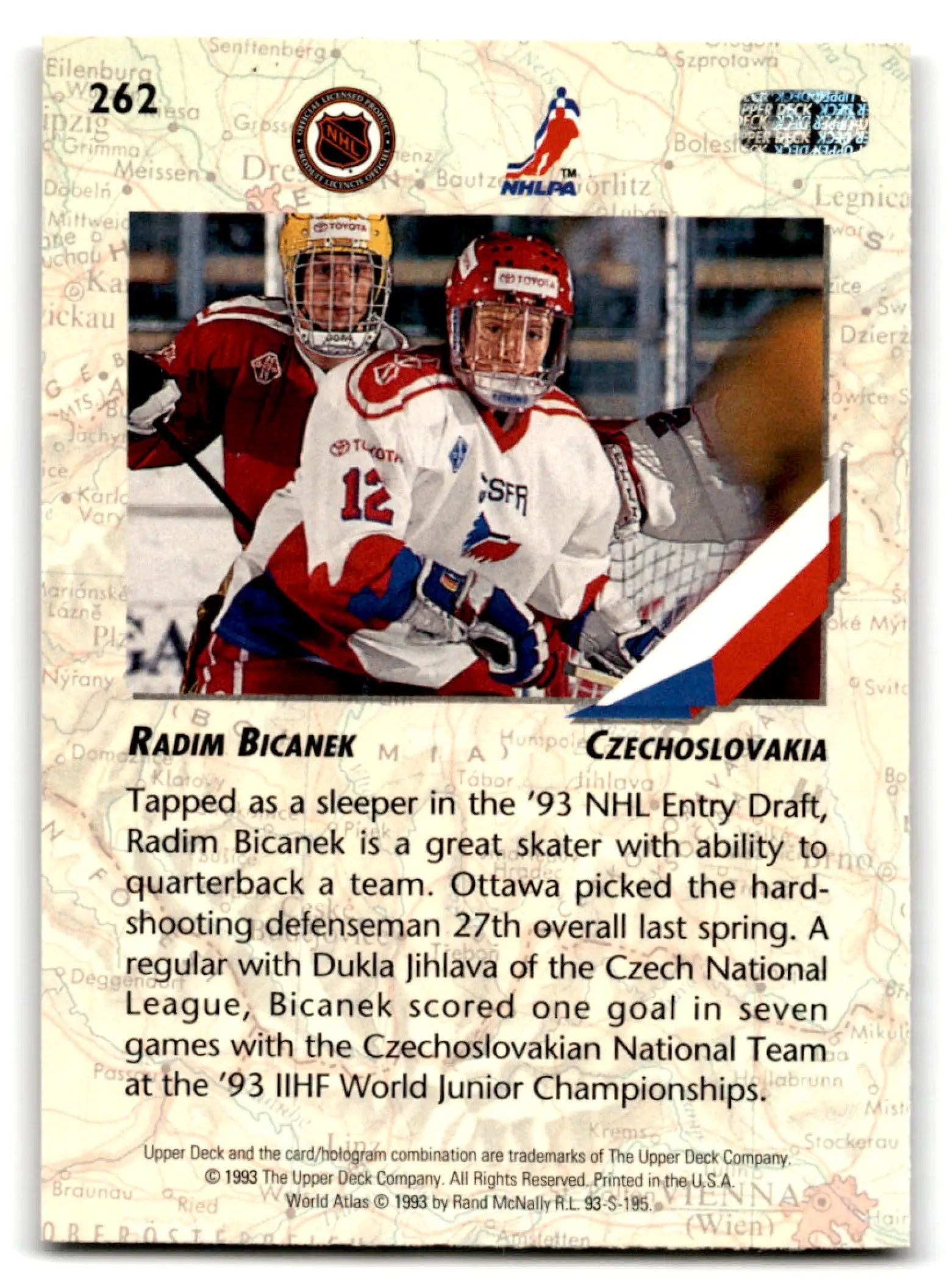 Upper Deck Hockey Radim Bicanek card from 1993-94 featuring Czech league branding