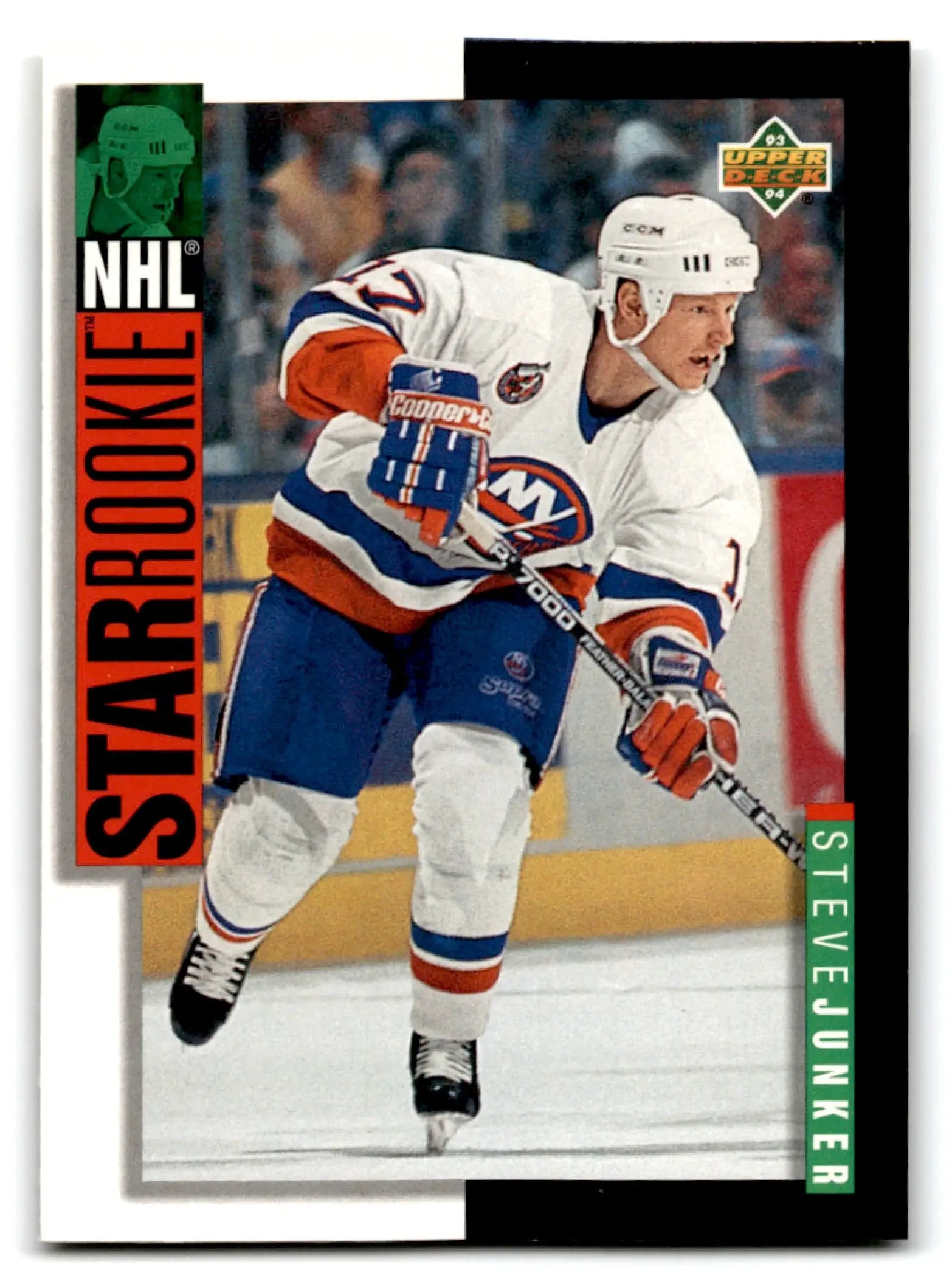 1993-94 Upper Deck Hockey Steve Junker rookie card featuring Steve Junker in a white jersey