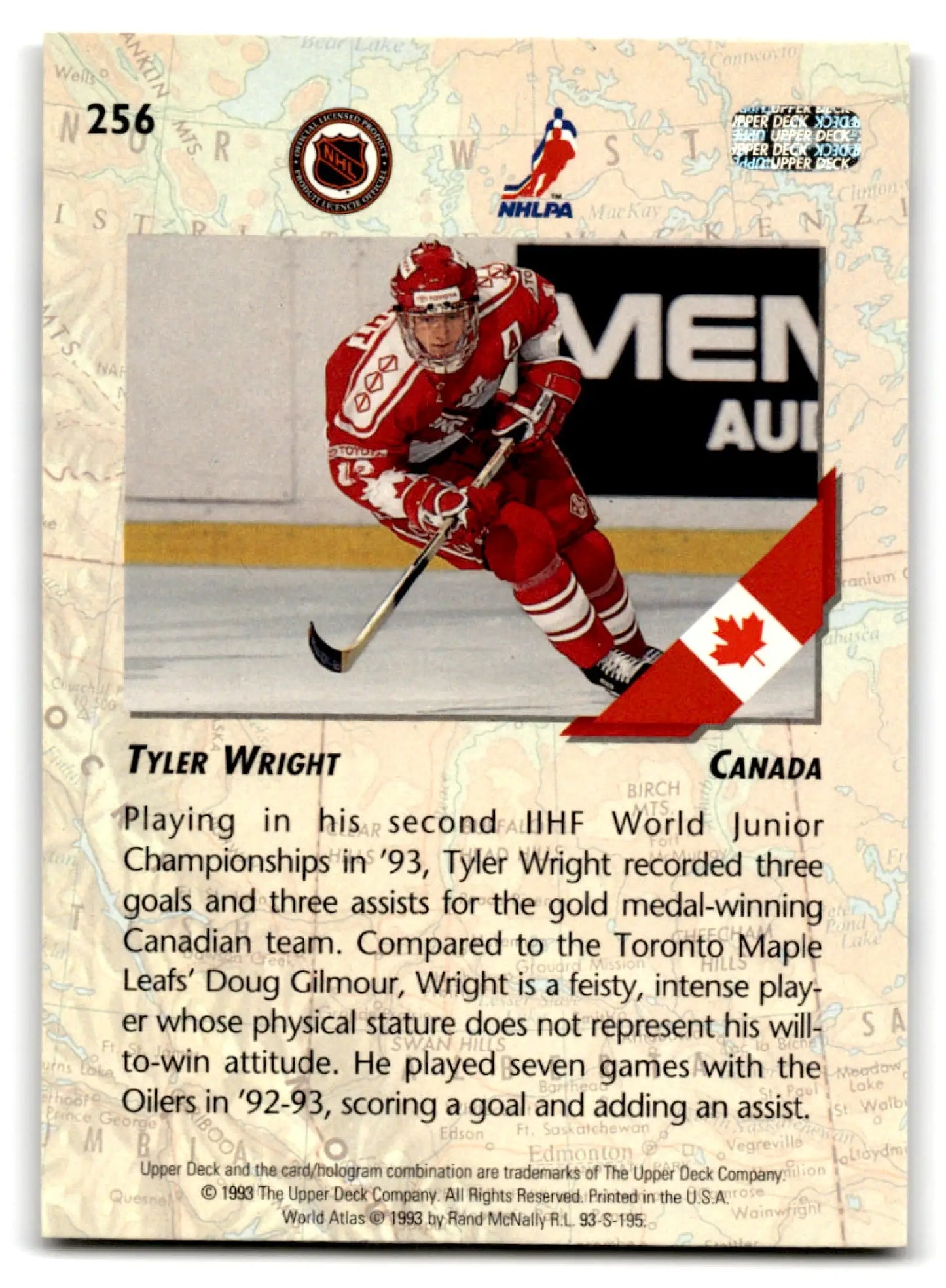 Upper Deck Hockey Tyler Wright card featuring Tyler Wright in red and white uniform holding an ice hockey stick