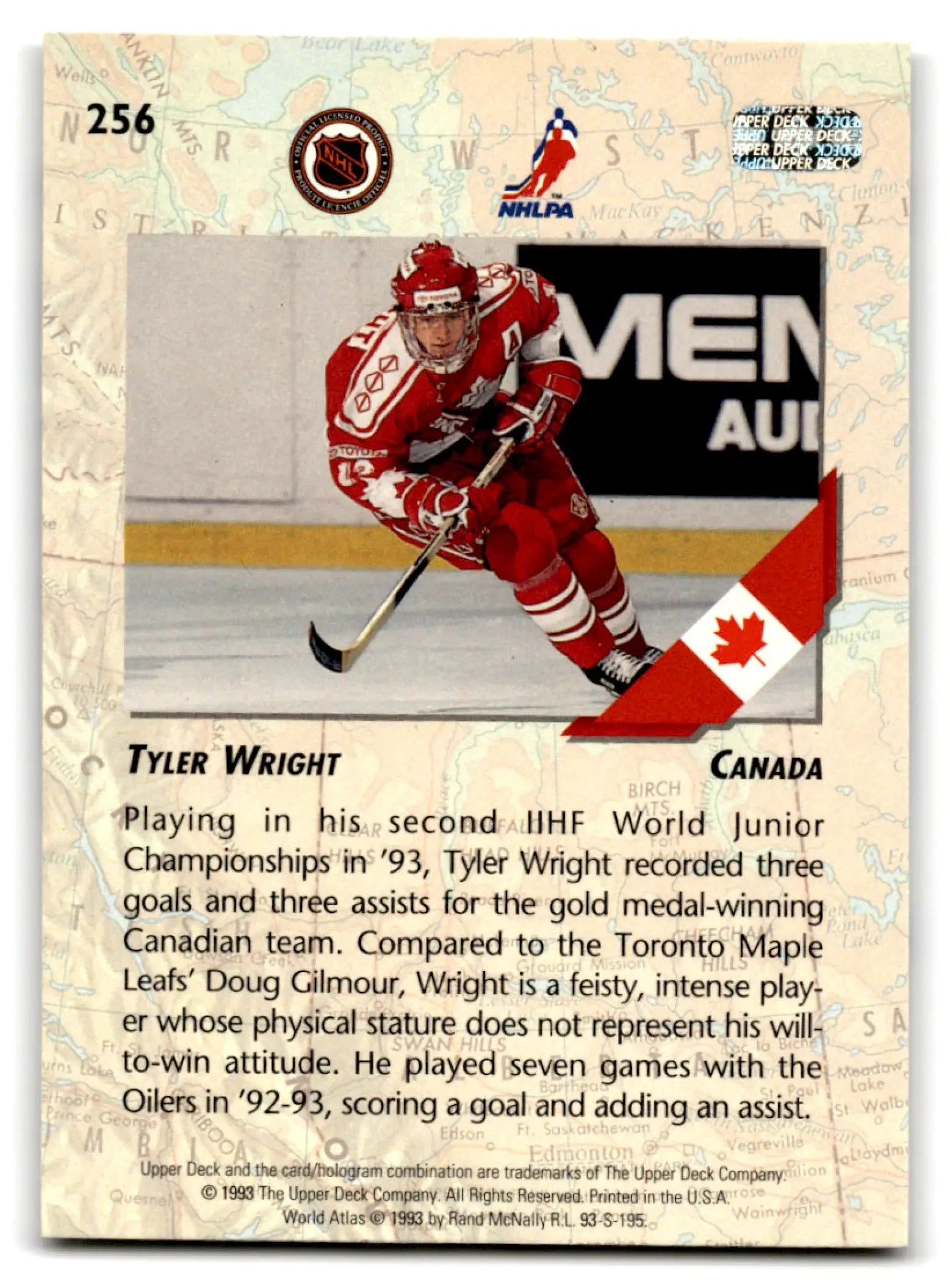 Upper Deck Hockey Tyler Wright card featuring Tyler Wright in red and white uniform holding an ice hockey stick