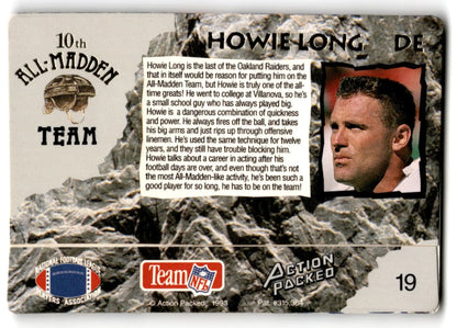 Action Packed Football Howie Long trading card Los Angeles Raiders 1993 All-Madden