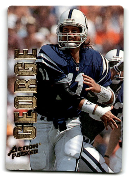 Vintage football trading card of Jeff George in blue and white uniform from 1993 Action Packed Football
