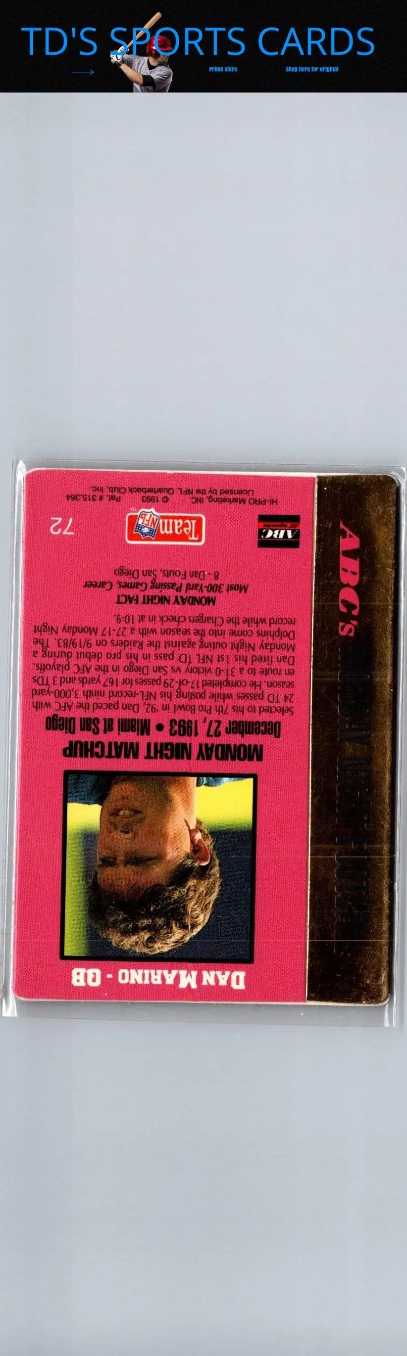 Dan Marino football card from 1993 Action Packed Monday Night Football series