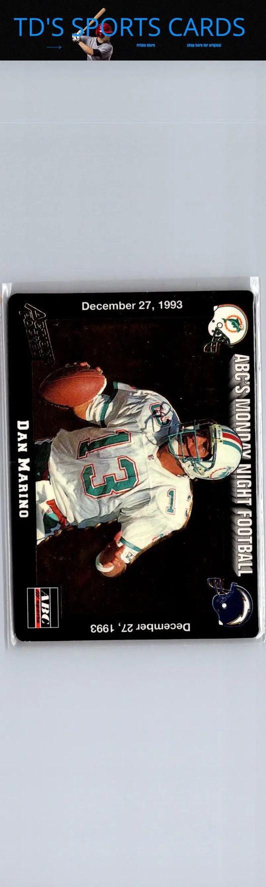 Dan Marino rookie football card from 1983 in 1993 Action Packed Monday Night Football set