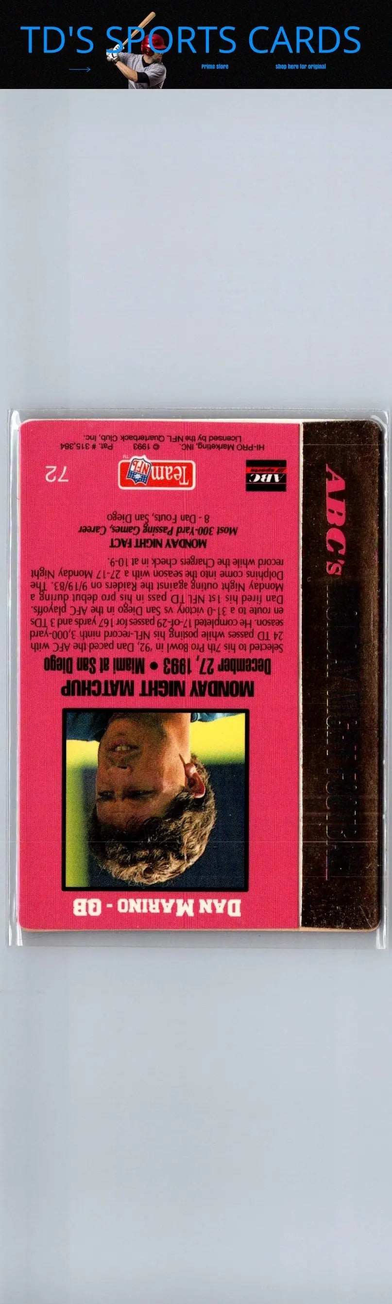 Dan Marino football card from 1993 Action Packed Monday Night Football collectible