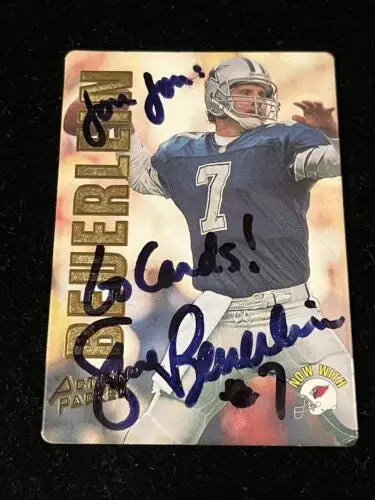 Signed 1993 Action Packed football trading card of Steve Beuerlein with JSA certification