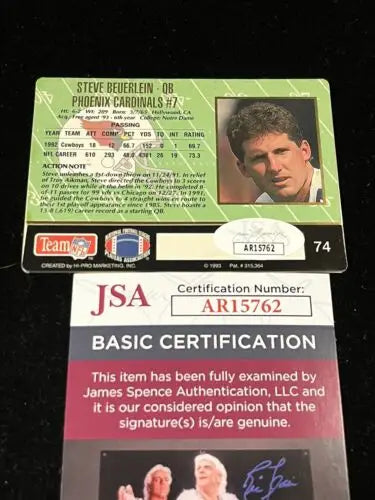 Steve Beuerlein autographed football trading card with JSA certification for collectors