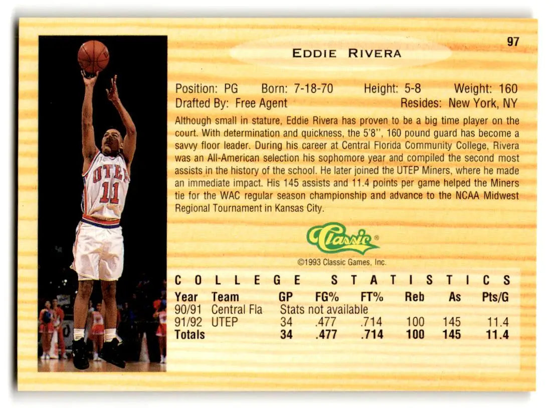 1993 Classic Draft Picks #97 Eddie Rivera - Trading Cards