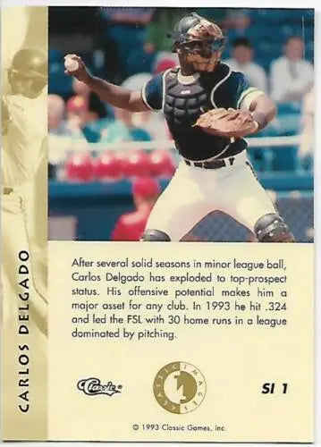 Carlos Delgado baseball card from 1993 Classic Four Sport Images Sudden Impact NM condition