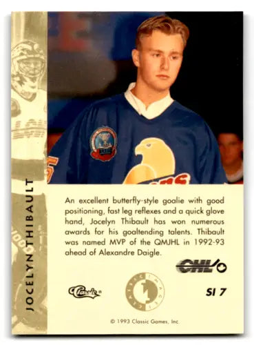 Jocelyn Thibault hockey card from Classic Four Sport Images Sudden Impact series