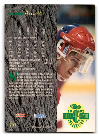 1993 Classic Hockey Draft Jason Arnott #7 hockey card featuring Jason Arnott from the 1993-94 sport four collection
