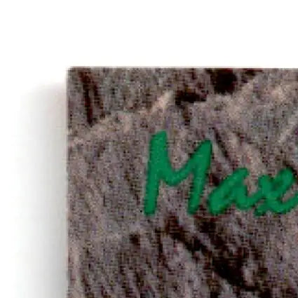 Green Max name tag on gray textured fabric for 1993 Classic Multi-Sport Four Sport Maxim Bets