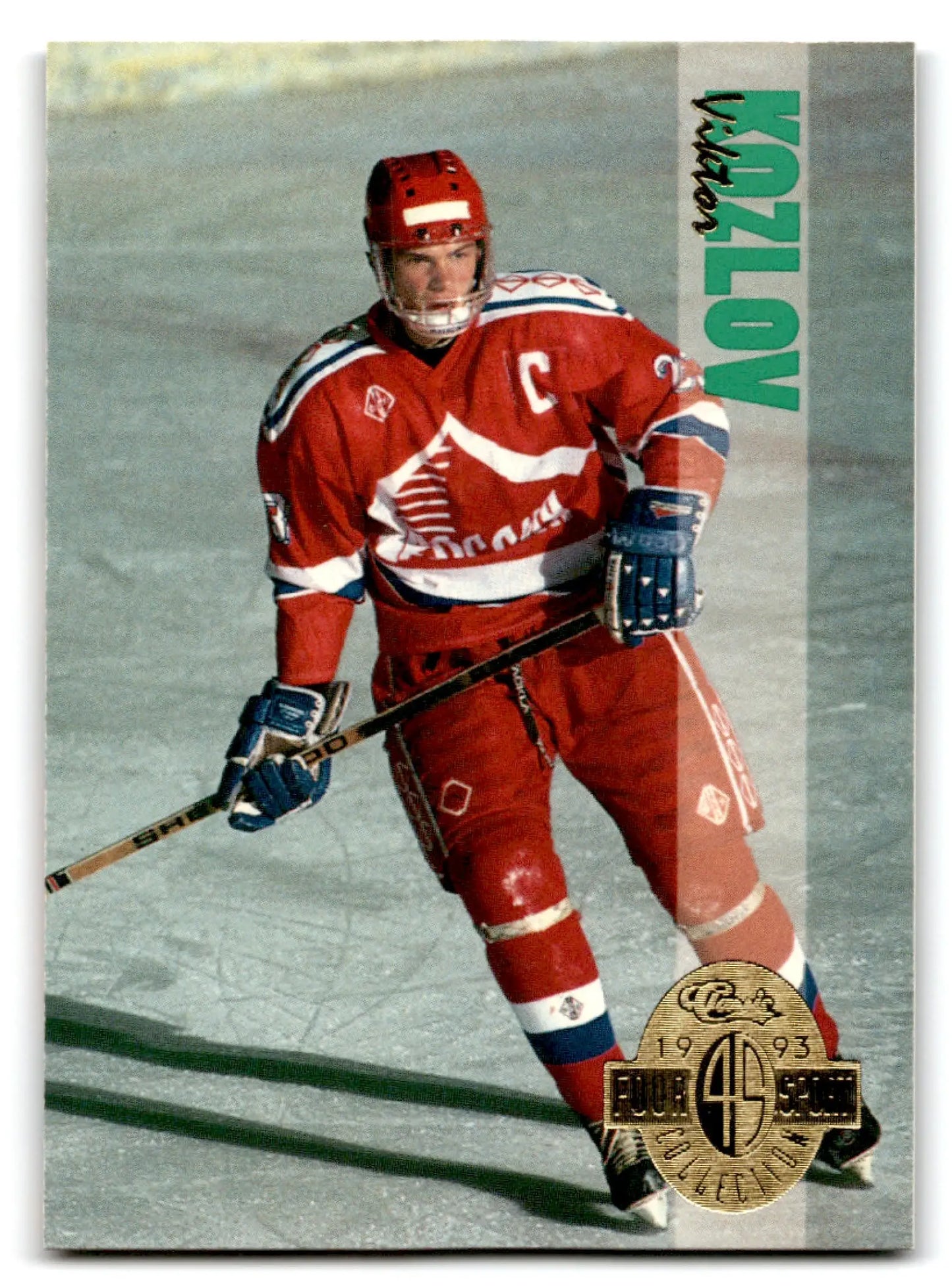 Red San Jose Sharks hockey jersey with captain’s C and sport Viktor Kozlov details