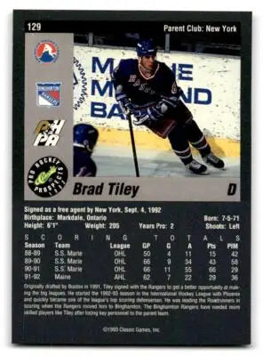 Hockey trading card featuring Brad Tiley from 1993 Classic Pro Prospects series
