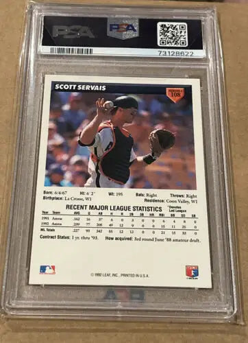Graded Donruss Scott Servais Autograph Signed Baseball Card PSA/DNA Auto 8