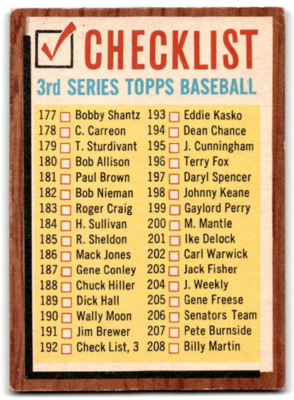 Vintage Topps baseball card checklist featuring Edgar Martinez for Seattle Mariners