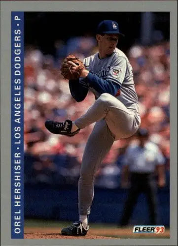 Original gloss Orel Hershiser baseball card from 1993 Fleer Dodgers series near mint