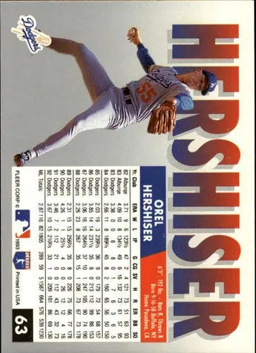 Original gloss Orel Hershiser baseball card 1993 Fleer Dodgers NM Simply Sandoval