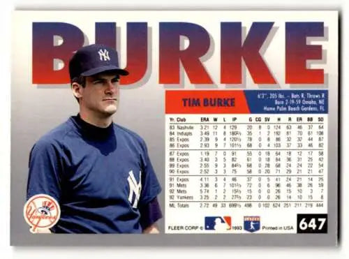 Tim Burke Cincinnati Reds baseball card 1993 Fleer #647 original gloss NM condition