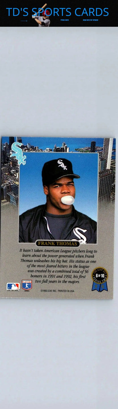 1993 Leaf #6 Frank Thomas baseball card featuring Frank Thomas in striking detail
